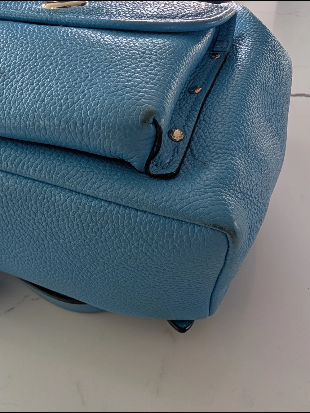 Coach Mini Turnlock Rucksack Light Blue Pebbled Leather Backpack